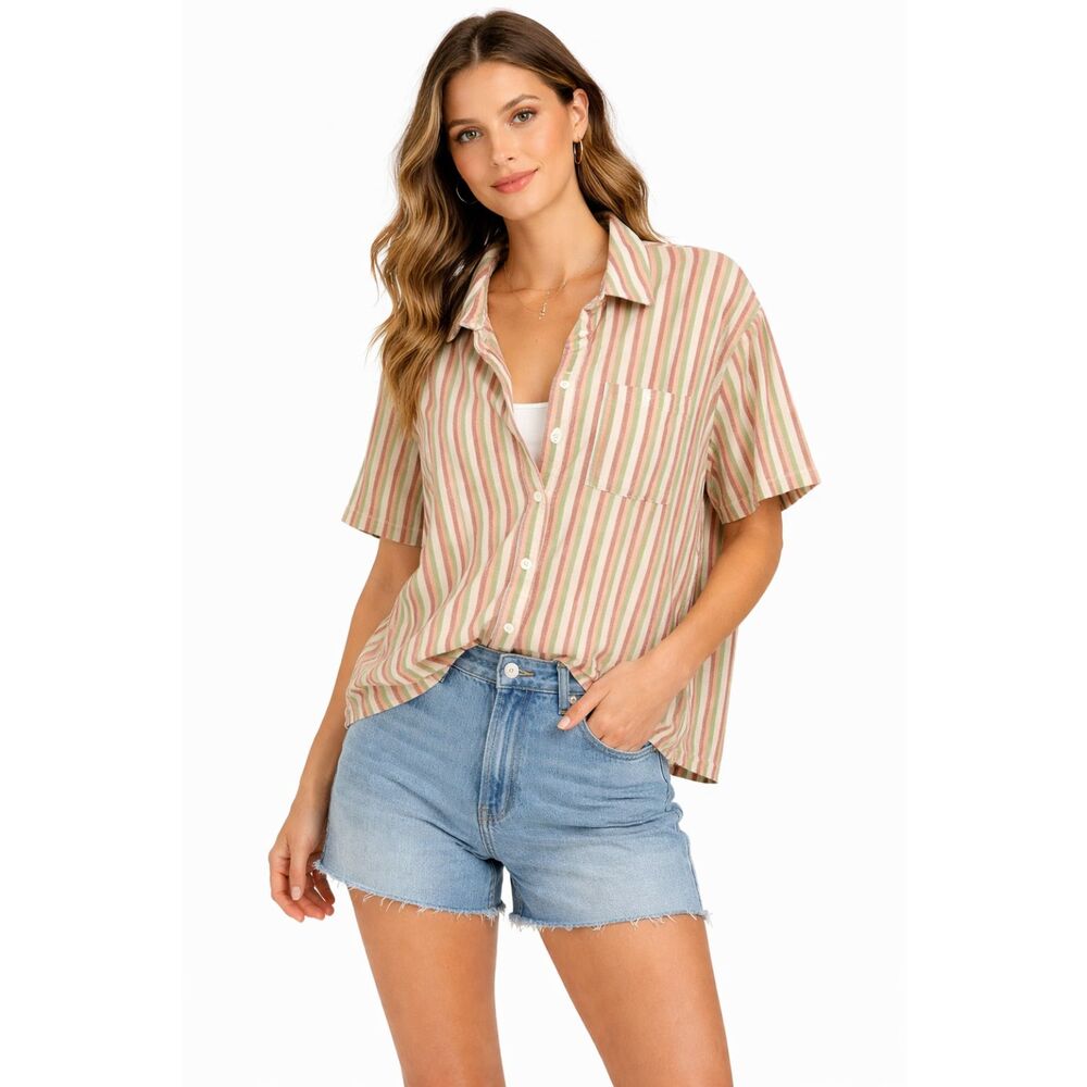 ARAMINTA JAMES Terry Striped Button‎ Down Shirt Medium